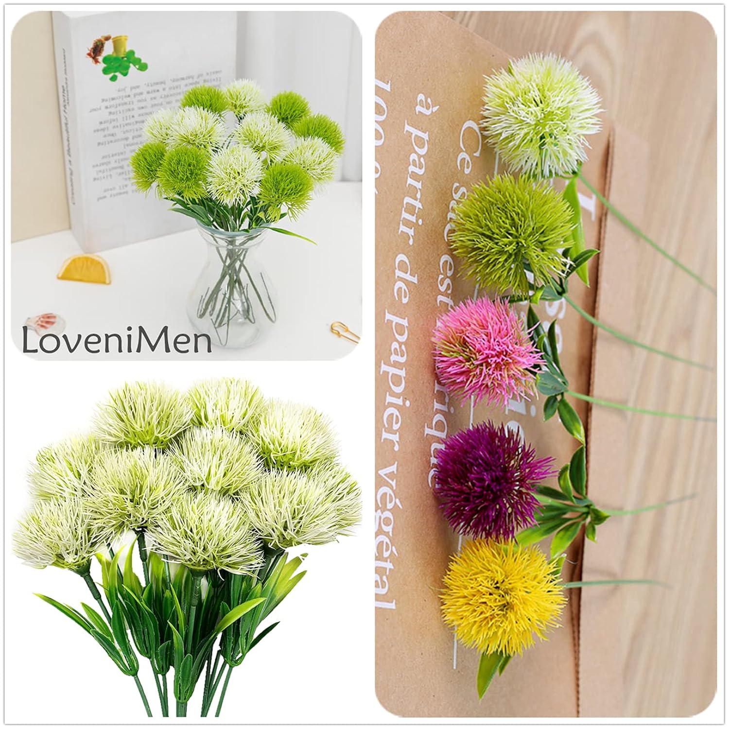 Fake Dandelion Flowers (White 10 Pcs), Artificial Plants Plastic Shrubs Bushes Decor Faux Stems Outdoor Indoor Home Garden Party Wedding Diy Planting Filler Decoration