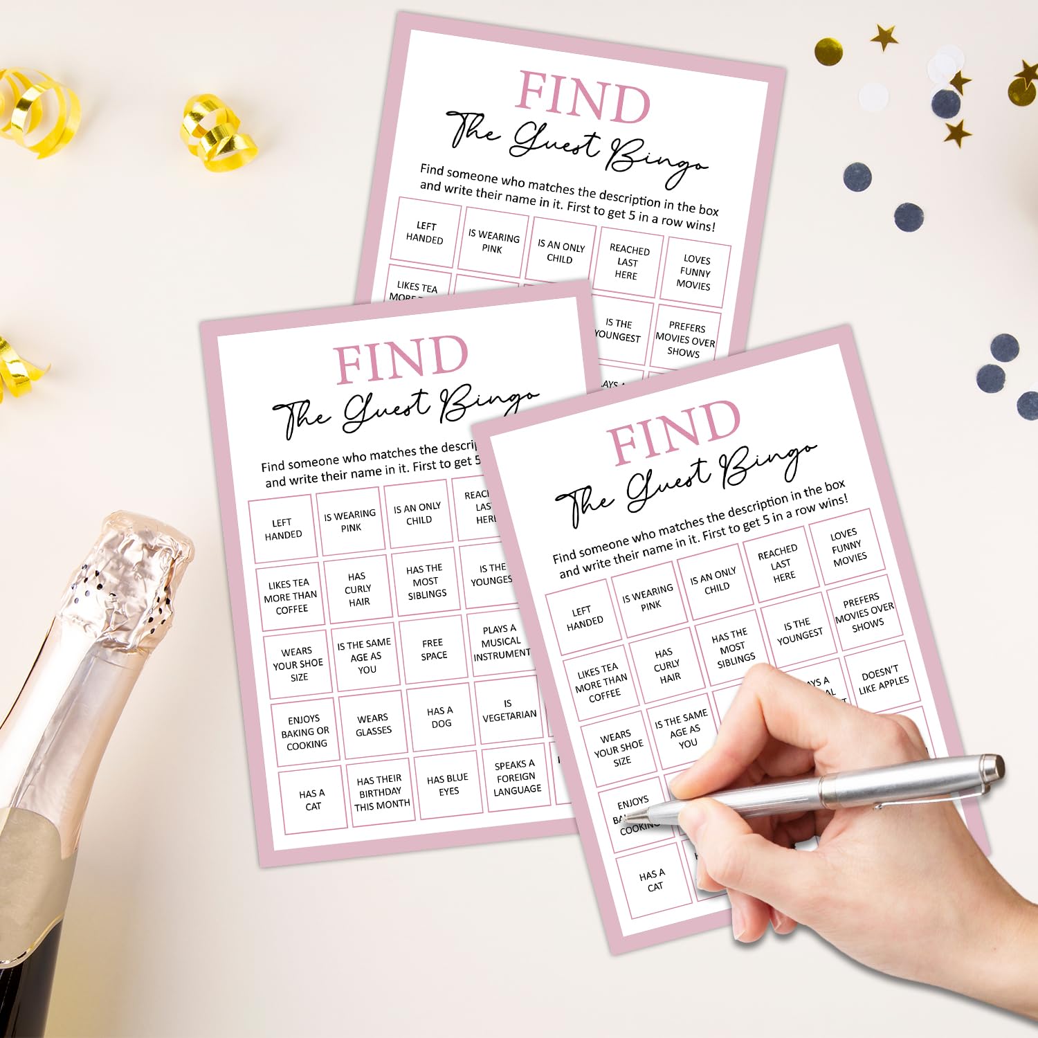 Find The Guest Bingo - Birthday Party Games Set, Girls Night & Sleepover Slumber Party Supplies - 20 Game Cards For Teens, Adults & Daughters - Y004