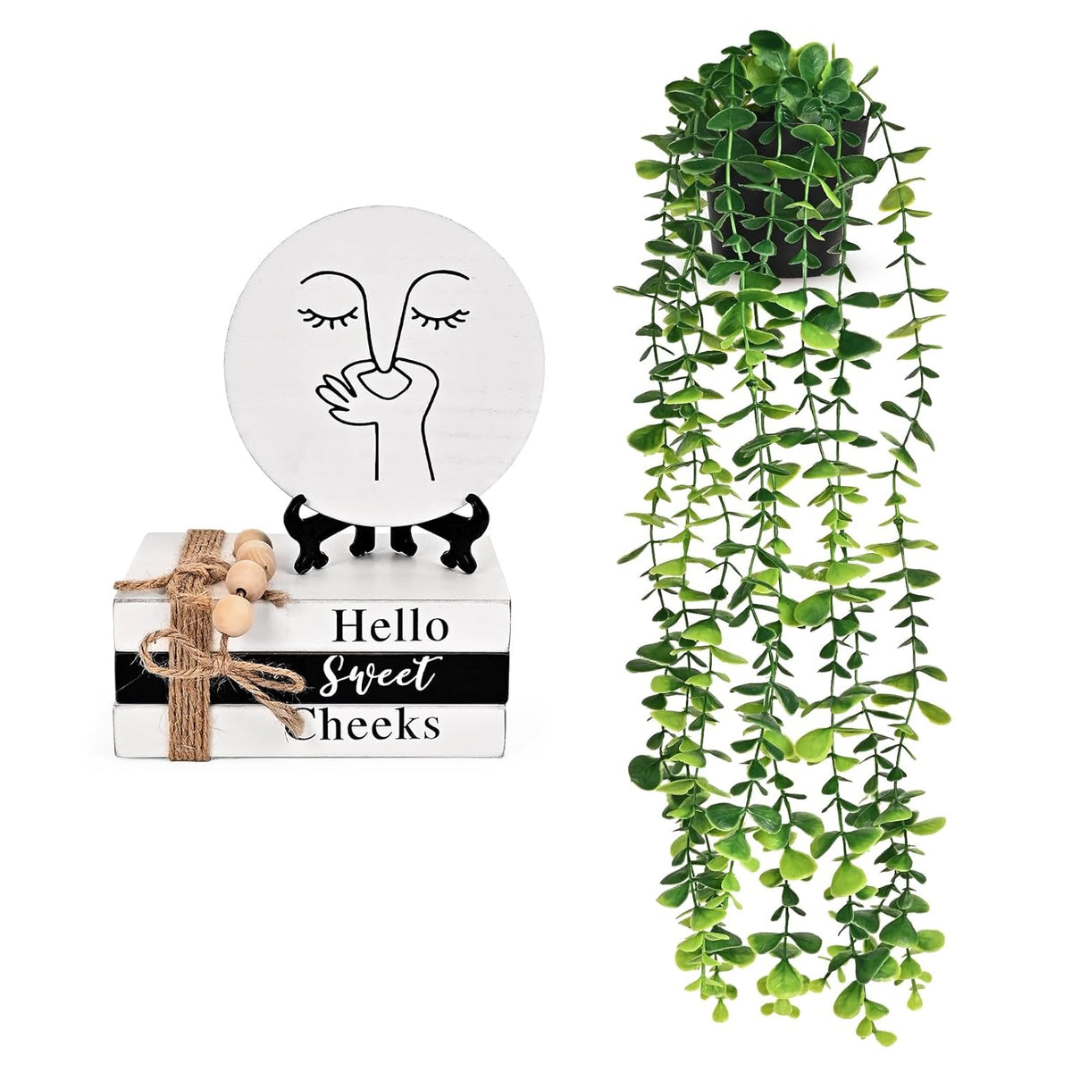 Bathroom Shelf Decor Funny Bathroom Decor Signs,Round Humorous Sign And Book Stack With Fake Plant,Farmhouse Restroom Accessories Decor
