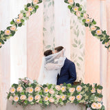 Set Of 2 Eucalyptus Garland With Flowers, 6.56Ft Artificial Pink Flower Greenery Garlands Natural Looking, Floral Garland Rose Vines For Party Wedding Table Backdrop Wall Decor (2Pcs-Pink)