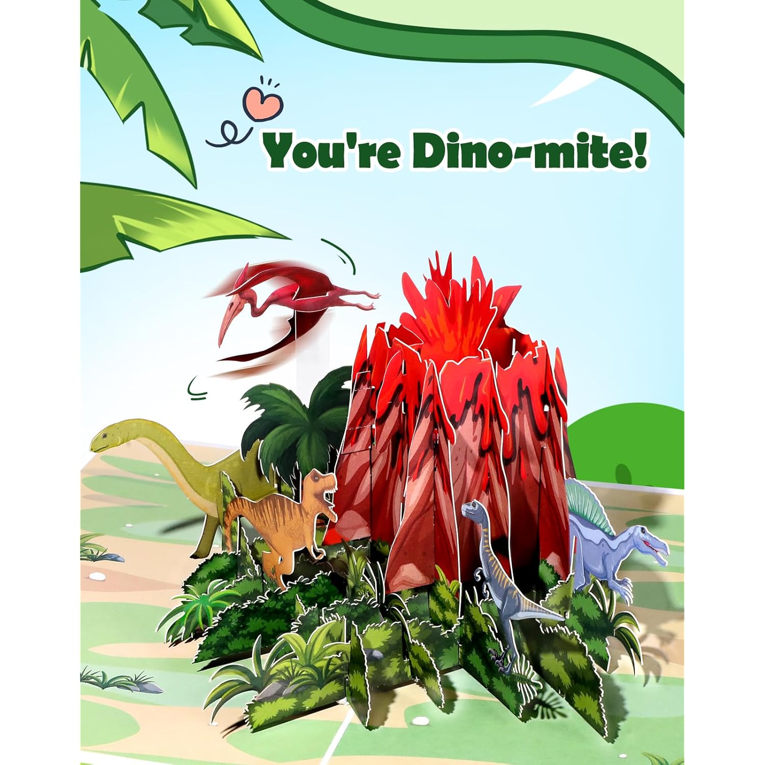 Dinosaur Pop Up Card With Envelope - 3D Pop Up Greeting Card For Valentines Birthday Easter And All Occassion For Kids Boy Children Men Friends Boyfriend Dino-Lovers Funny Volcanic Eruption
