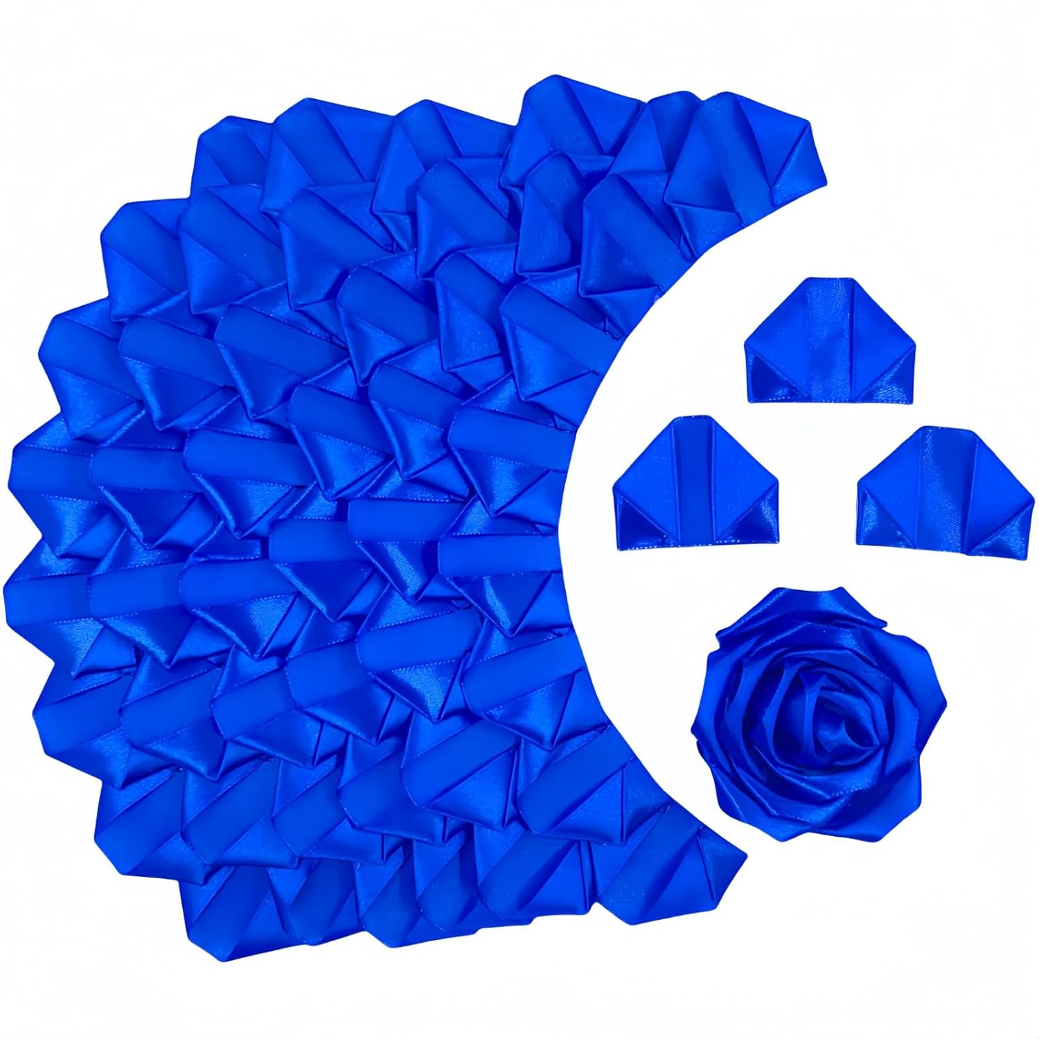 300Pcs Premade Satin Ribbon Rose Petals Half-Finished For Eternal Rose Diy Ramos Forever Flowers Bouquets Everlasting Floral,For Wedding,Anniversary,Birthday (300 Pcs Royal Blue)