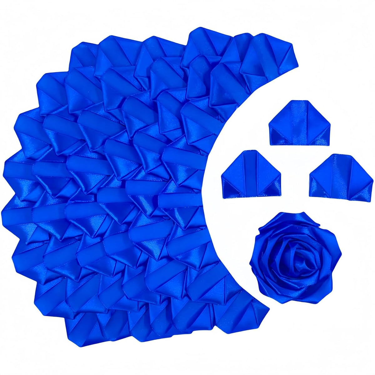 300Pcs Premade Satin Ribbon Rose Petals Half-Finished For Eternal Rose Diy Ramos Forever Flowers Bouquets Everlasting Floral,For Wedding,Anniversary,Birthday (300 Pcs Royal Blue)