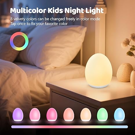Baby Egg Night Light Rechargeable Silicone Nursery Lamp with 7 Color Changing & Dimmable Light