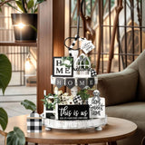 Tiered Tray Decor Set For Rustic Home Country Kitchen Dining Room Living Room Table Decorations Farmhouse Modern White And Black Tray Decorative With Wooden Beads And Board (No Tray)