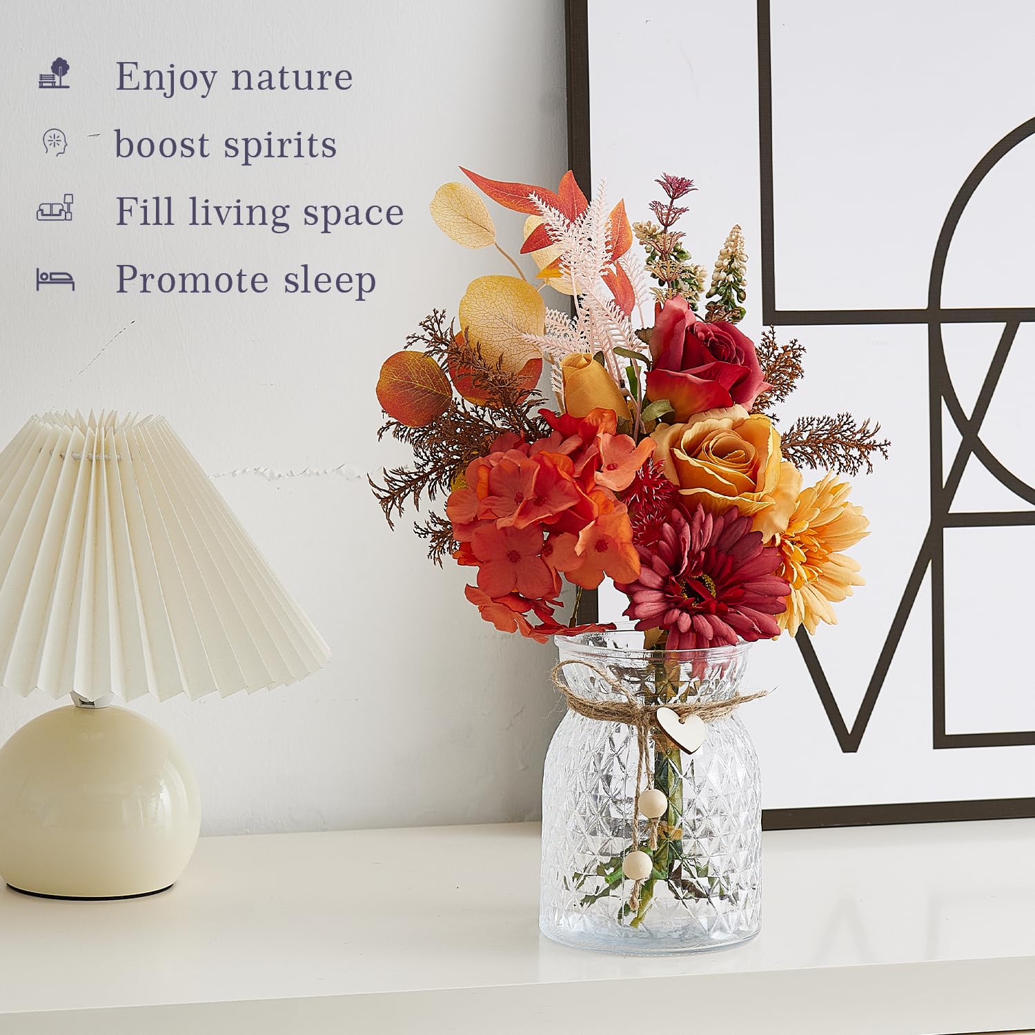 Fake Flowers With Vase, Faux Flowers In Vase, Orange Silk Gerbera Artificial Flowers Bulk Arrangements For Home Decor For Living Room Bathroom Office Table Centerpiece Shelf Decorations