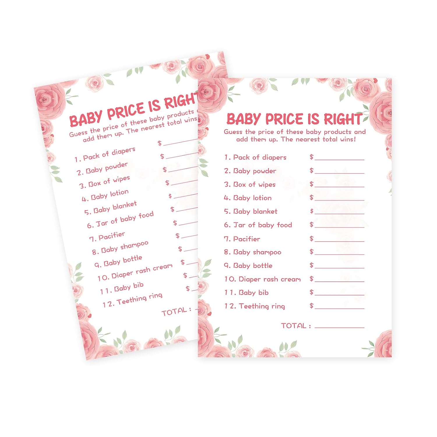 50 Baby Shower Games For Girl-Baby Price Is Right,Floral Theme, Thick Cardstock, Fun And Easy To Play