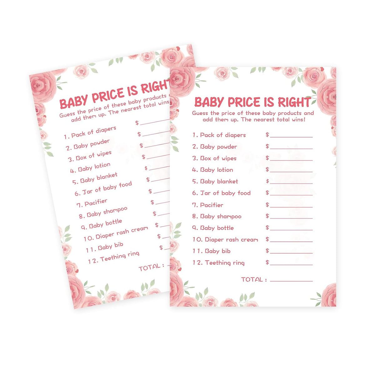 50 Baby Shower Games For Girl-Baby Price Is Right,Floral Theme, Thick Cardstock, Fun And Easy To Play