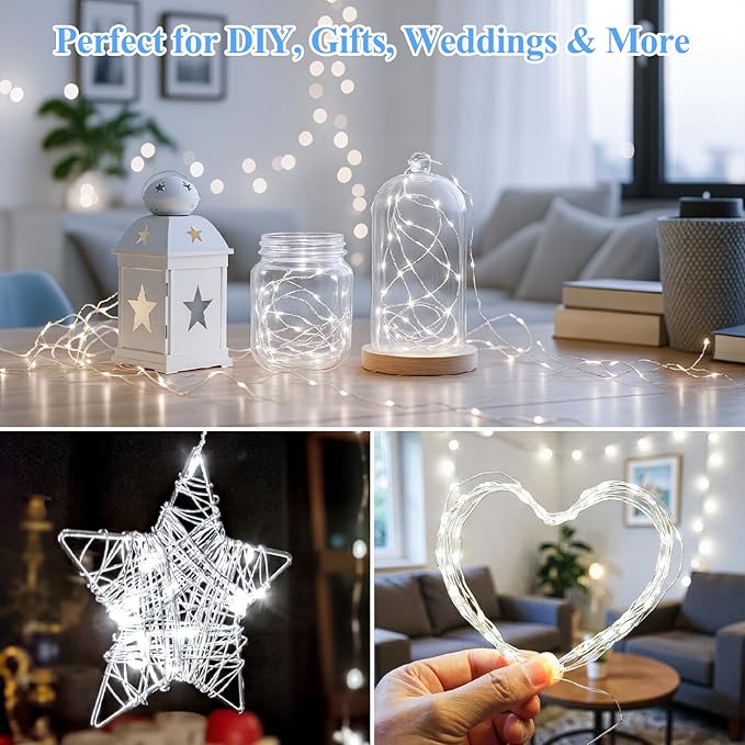 12 Pack Cool White Fairy Lights Battery Operated 7FT 20 LED Silver Wire String Lights Waterproof Firefly Lights for Mason Jars DIY Wedding Party Bedroom Centerpiece Table Decor