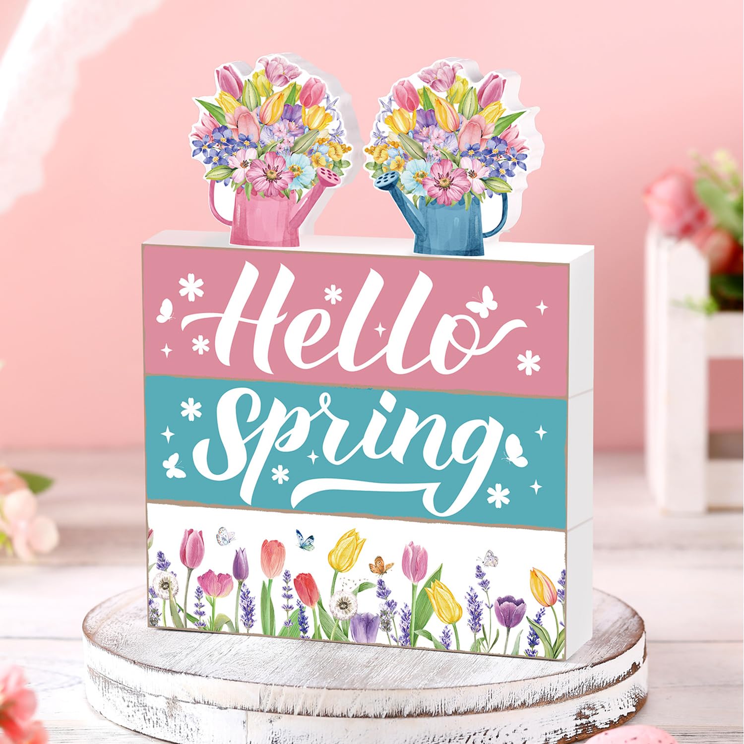 5 Pcs Spring Tiered Tray Decor Flower Book Stack Decor Farmhouse Mini Faux Decorative Books Bundle Easter Decorations For Spring Easter Home Table Centerpieces(Flower)