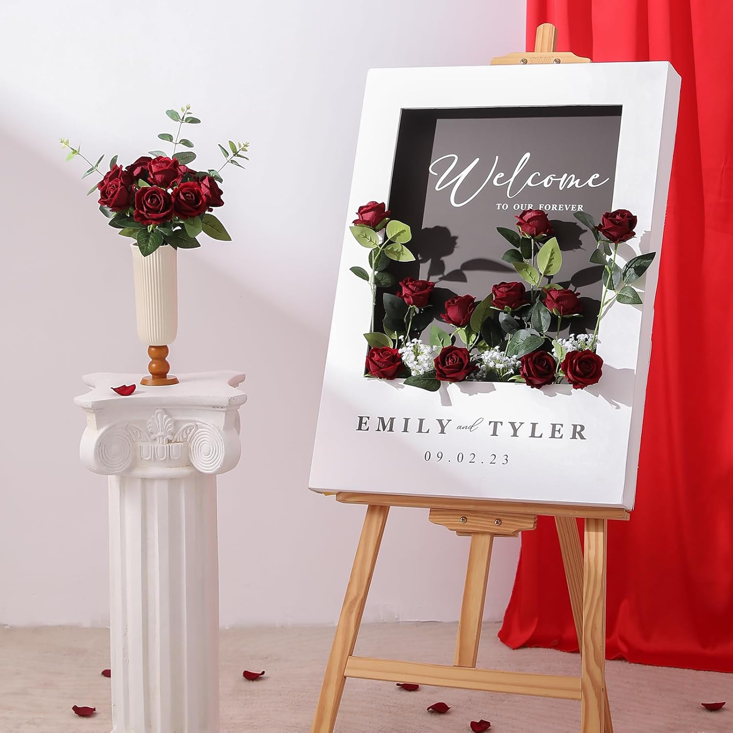 12Pcs Artificial Flowers Fake Roses, Realistic Velvet Long Stem Red Roses Bouquet For Wedding Centerpiece Home Decor Party & Valentines (Wine)