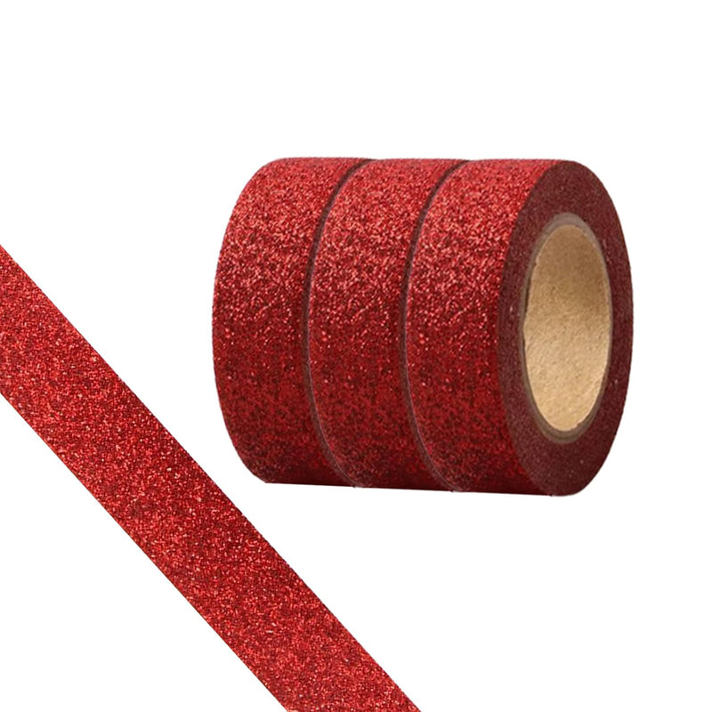 Glitter Washi Tape,3 Rolls 5/8"(15Mm) Red Decorative Tape, Craft Self