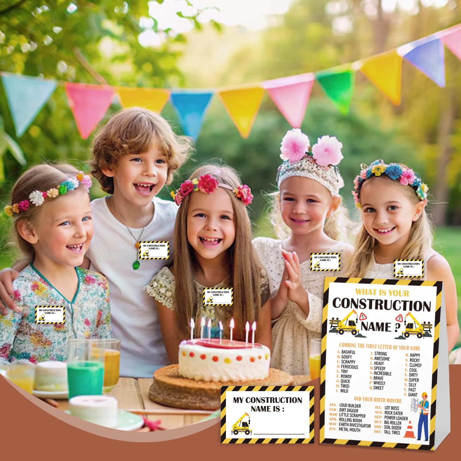 What'S Your Construction Name For Baby Shower Game, Birthday Party Decoration, Pack 1 Sign And 30 Name Stickers, Baby Shower Games, Gender Neutral Party Supplies(Mzg19)