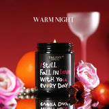 Romantic Scented Valentine Candle - Natural Soy Wax In Jar With Warm Night Fragrance For Home Decor, Bedroom, Living Room. Heartfelt Message Design, 8.4 Oz, 40 Hour Burn Time
