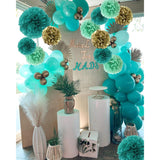 12Pcs Teal Turquoise Aqua Gold Party Paper Flowers Pom Poms For Backdrop Streamers Birthday Wedding Baby Bridal Shower Bachelorette Christmas Nursery Wall Hanging Décor