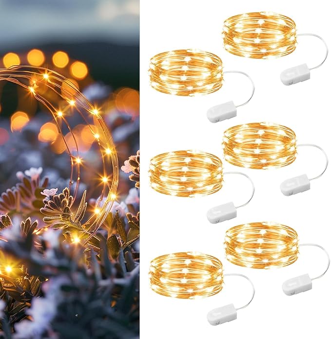 6 Pack Battery Operated Fairy Lights 7FT 20 LED Warm White Mini Firefly String Lights for Mason Jars Wedding Party Christmas Decor