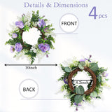 4 Pcs Purple Rose Candle Rings - Artificial Floral Wreaths With Eucalyptus Leaves Greenery Flower Wreaths For Pillar Farmhouse Wedding Centerpiece Party Home Decor