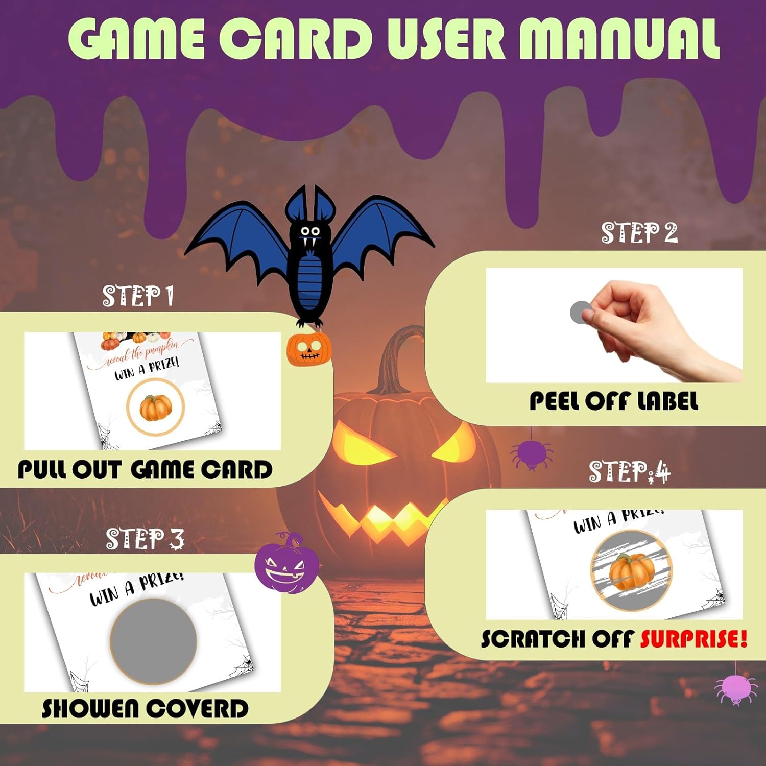 Spooky Halloween Party Games For Adults, Pumpkin Halloween Scratch Off Cards -50Pcs, Party Supplies For Small Business Favors - B03