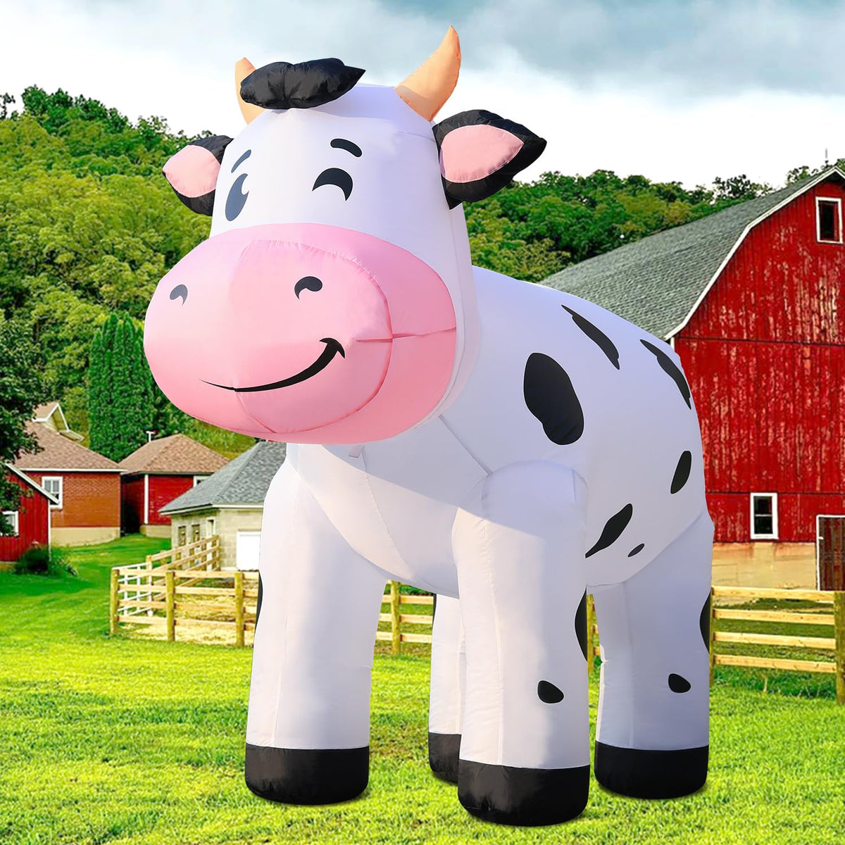 6.5Ft Cow Inflatables Christmas Spring, Farm Ranch Blow Up Animals Cute Dairy Cattle, Decorations Outdoor Yard Built-In
