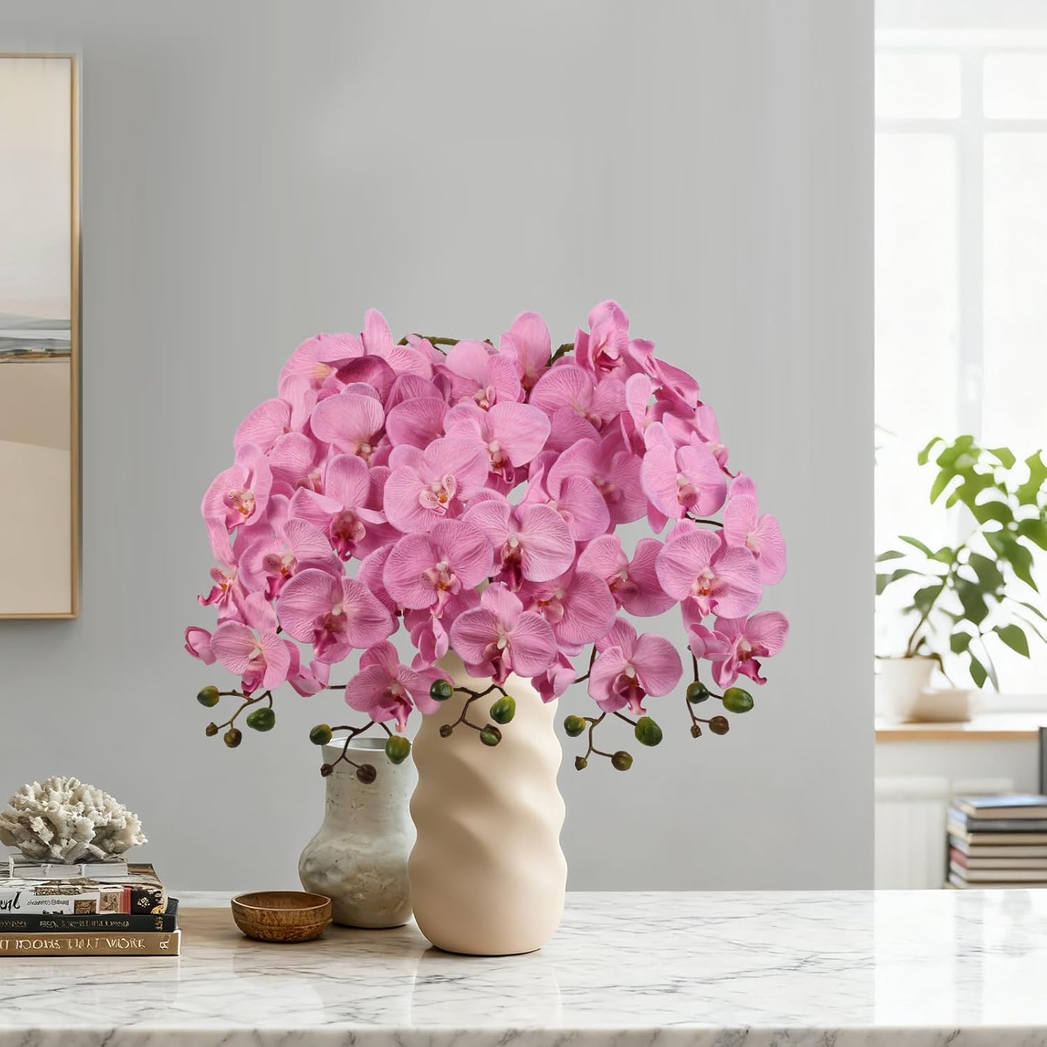 40.16" Pink Orchid Artificial Flowers 5Pcs Fake Silk Orchids Faux Orchid Stems Phalaenopsis Branches For Tall Vase For Bridal Shower Home Party Wedding Decoration (Pink)