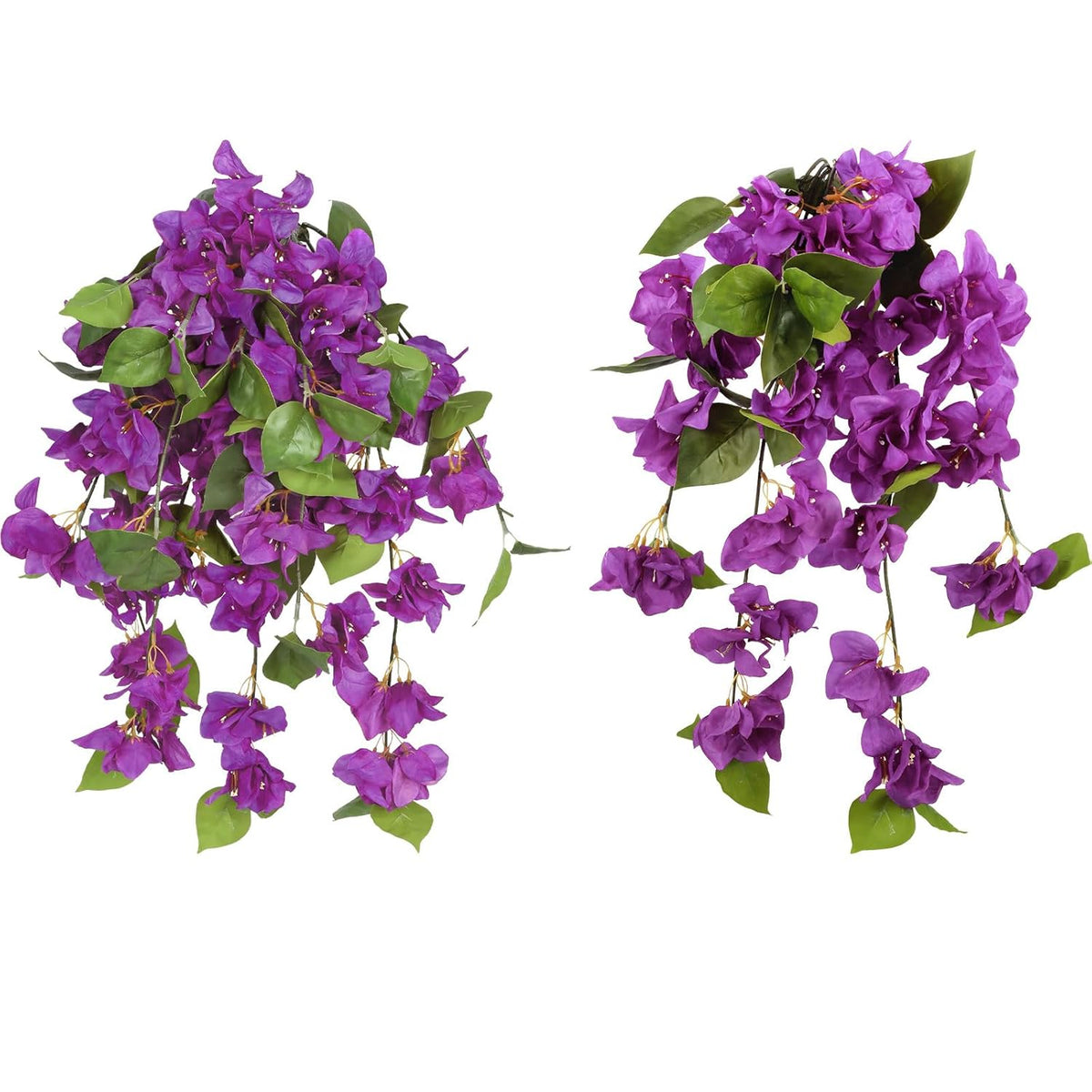 2Pcs Artificial Bougainvillea Flowers For Outdoors 25.6Inch Dark Purple Bougainvillea Hanging Flowers Fake Triangle Plum Vine Flower For Home Porch Garden Patio Yard(Dark Purple)