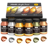 Acrylic Paint Metallic, 6 Colors Gold, Silver, Copper, Brass, Bronze, Deepgold, 24Oz/720Ml Gold Leaf Paint, Non Toxic, Non Fading Paints For Art Painting, Handcrafts, Ideal For Multi-Surface