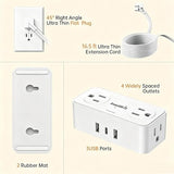 Flat Plug Power Strip 4 Outlets 3 USB Ports 1 USB C 16.5FT Extension Cord Travel Cruise Essentials White