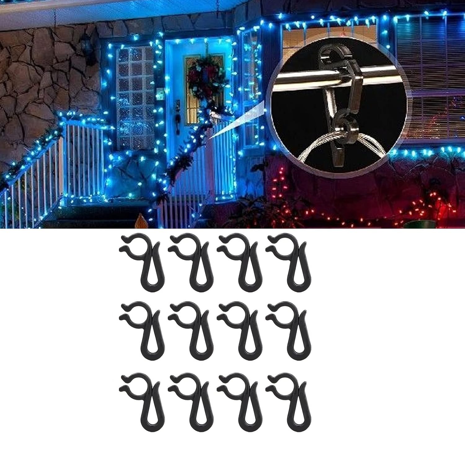 Reusable Christmas Light Clips, Hardware Hooks Gutter Light Clips Outdoor For Party Festival Christmas 120 Pcs (Black)