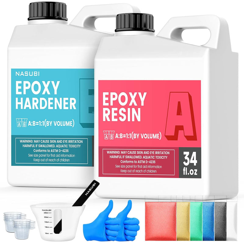 Epoxy Resin Kit - 68Oz Crystal Clear Resin For Crafts, Mold, Wood, Jewelry Making, Art Casting Resin For Art, No Bubble, 2 Part Clear Epoxy With Silicone Cups, Sticks, Pigment