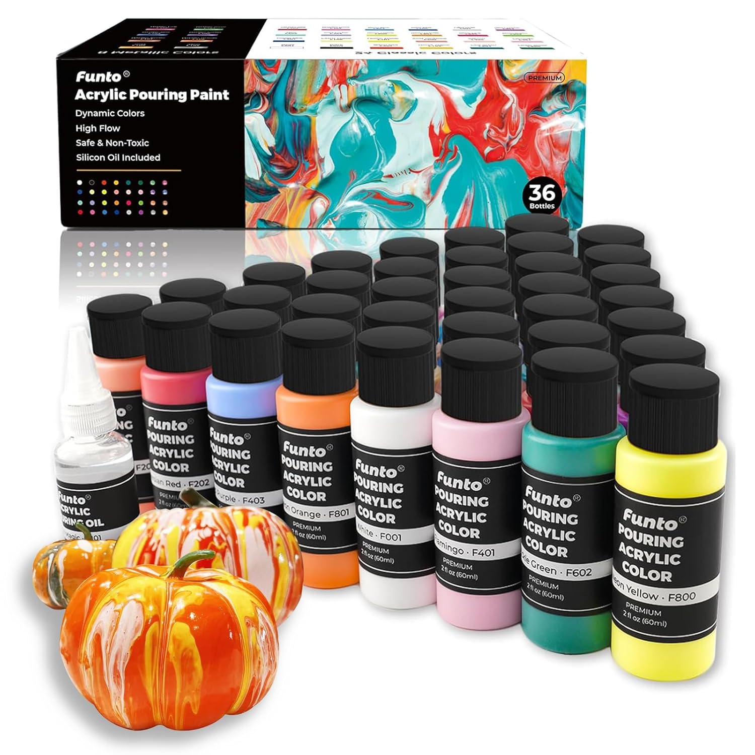Acrylic Pouring Paint Set, 36 Bottles, With Silicone Oil, High Flow, Pre-Mixed, Art Supplies For Pouring On Canvas, Glass, Wood, Tile, Rocks