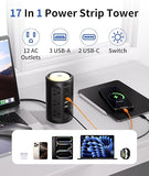 Power Strip Tower with Night Light 12 AC Outlets 3 USB A 2 USB C 10 Ft Cord