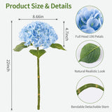 22" Real Touch Hydrangea Artificial Flowers, 3Pcs Blue Full Latex Faux Hydrangea Fake Flowers With Long Stem & Leaves For Home Decor Party Floral Arrangements Centerpieces Wedding Bouquets