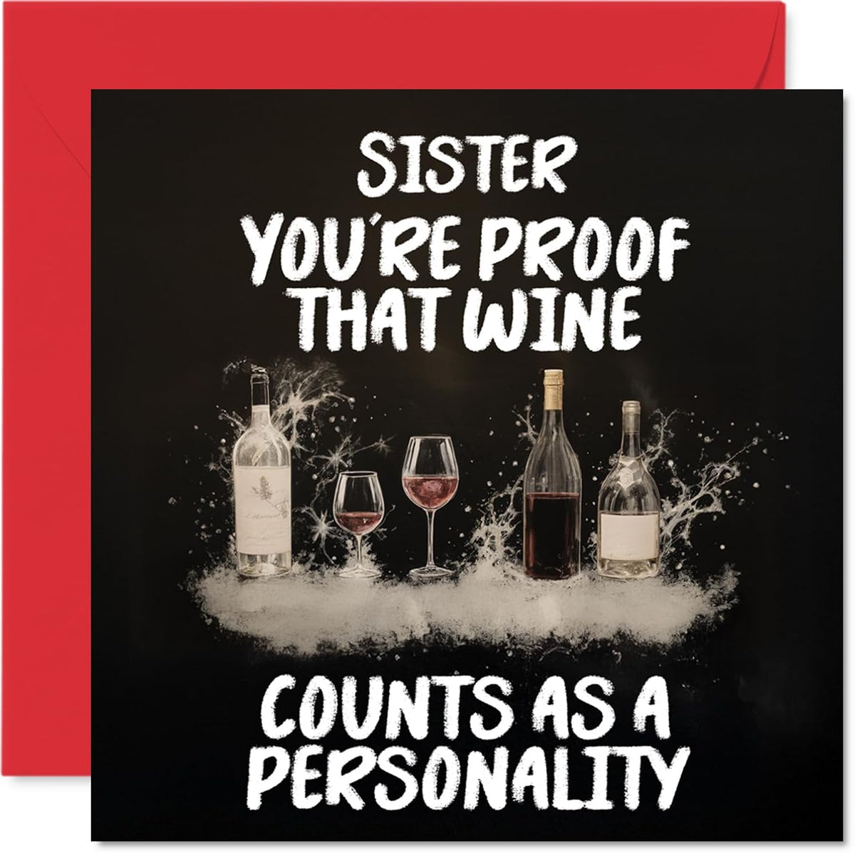 Sister Birthday Card - Personality Of Wine - Happy Birthday Card For Sister From Brother Sibling, 5.7 Inch Personality Of Wine Bday Greeting Cards