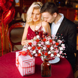 12 Pcs Valentine'S Day Decorations Valentines Picks Artificial Flowers Glitter Berry Flower Stems With Red Pink White Heart Picks Gifts For Wedding Candlelight Dinner