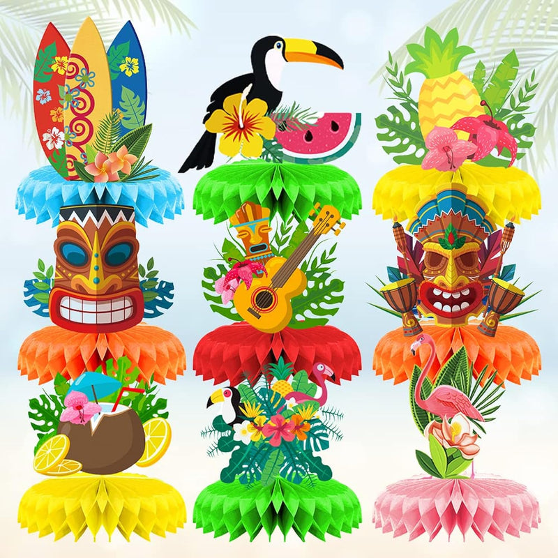 9 Pieces Summer Hawaii Honeycomb Centerpieces Tropical Fruits Plants A