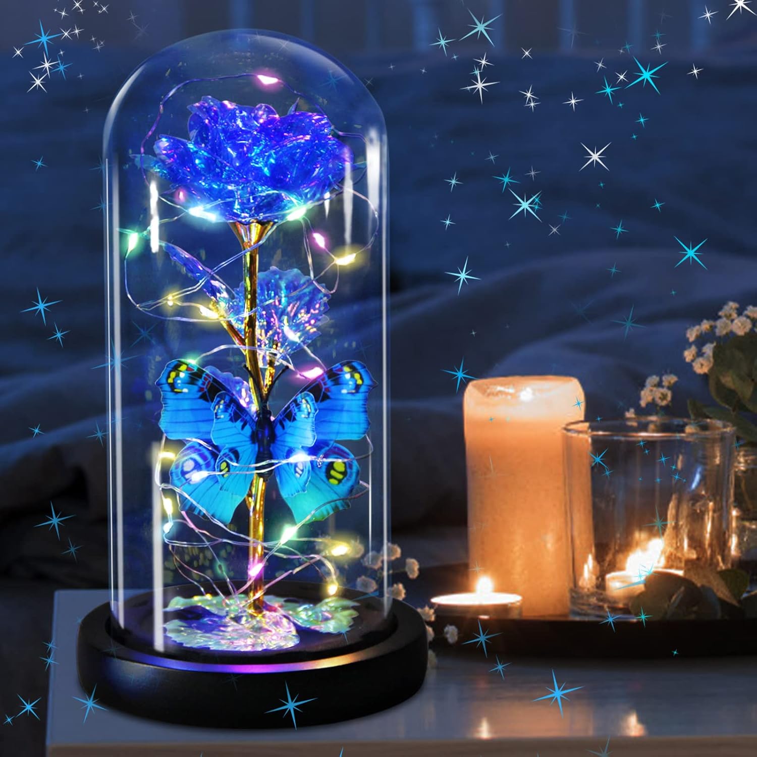 Beauty And The Beast Rose Gifts For Women, Forever Light Rose In Glass Dome, Mother'S Day Rose Flower Gifts For Mom Grandma Wife, Birthday Valentine Day Thank You Gift For Her