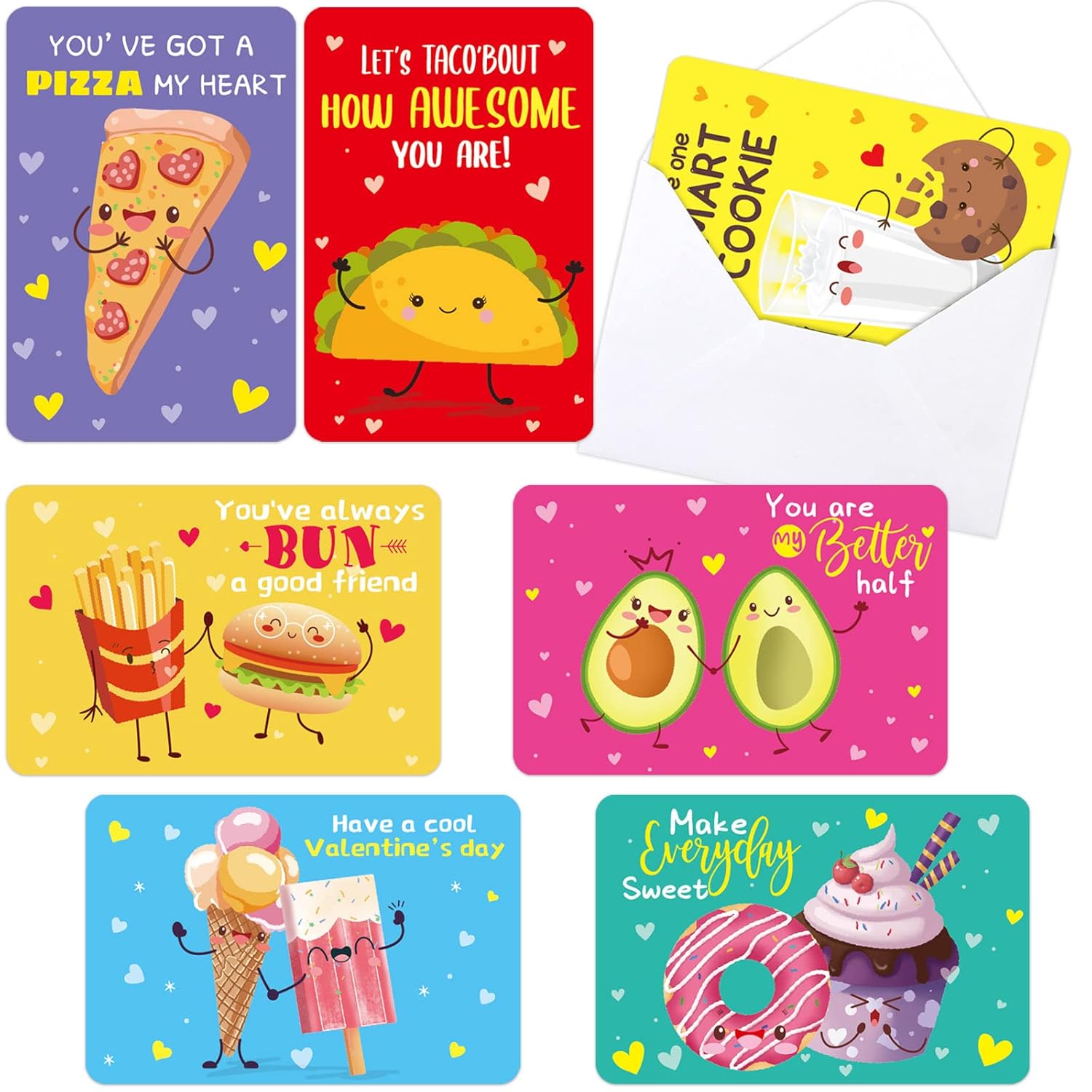 Valentine Day Cards Kids Food Theme Exchange Cards For Classroom Prizes Valentines Party Favor Supplies 28Pcs