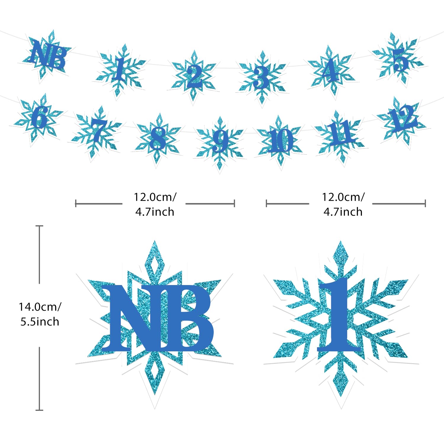 Snowflake 1St Birthday Photo Banner For Boy From Newborn To 12 Months, Winter Wonderland Monthly Milestones Bunting Garland For Christmas First Birthday Party Decoration (Blue)