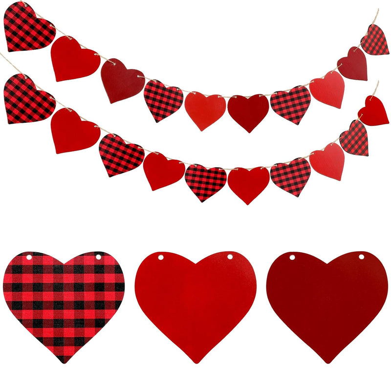 2 Sets Wood Heart Garland Banner, Love Heart Wooden Embellishments, Re