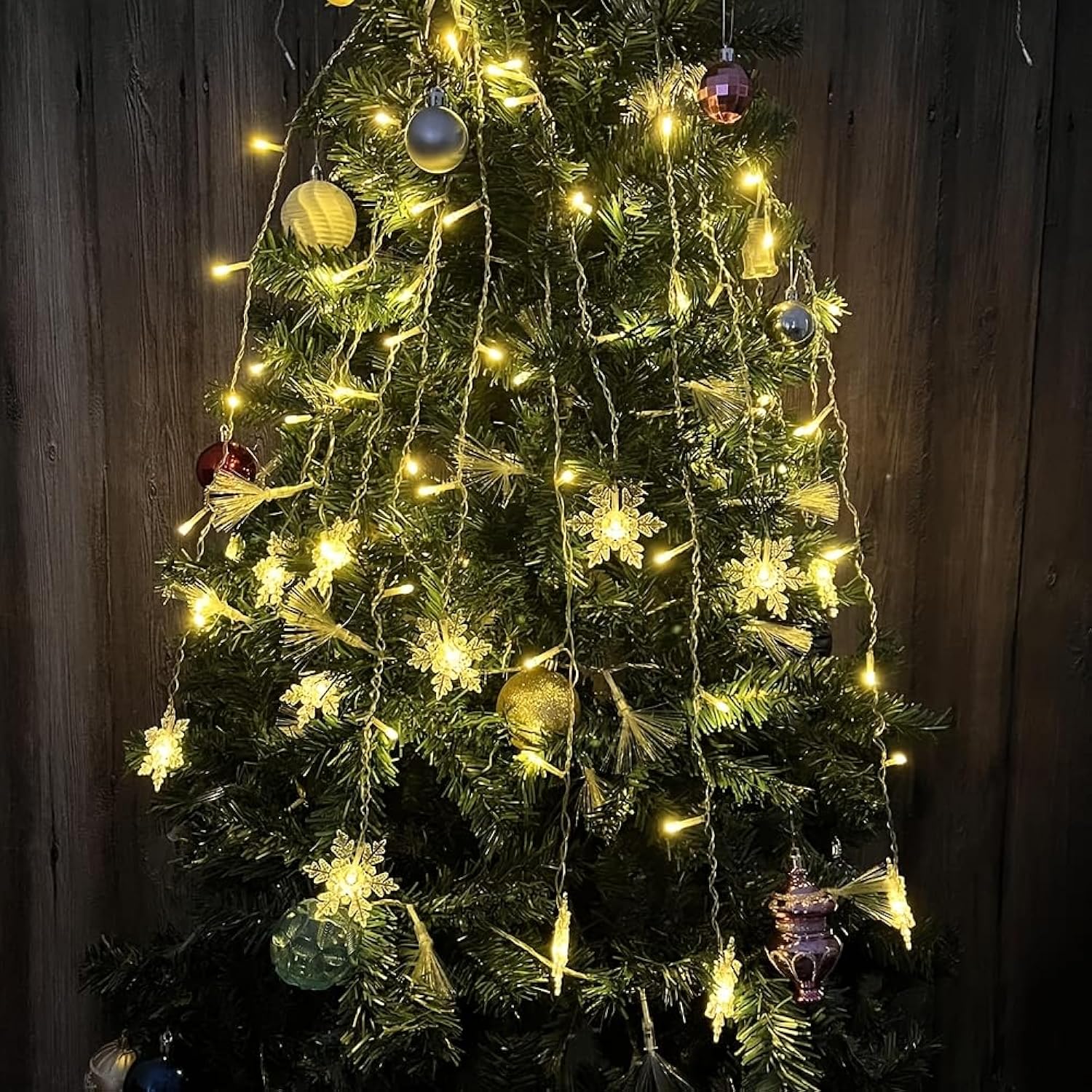 12Ft/3.5M 96Led Snowflake Curtain Light Usb Powered String Light Led Fairy Night Light, Perfect For Christmas Wedding Pa
