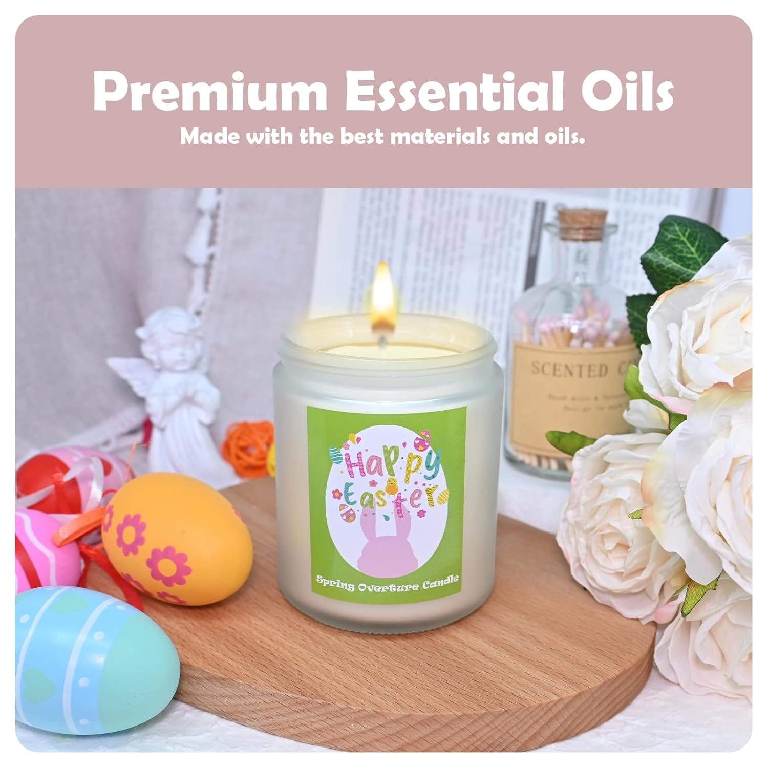 Easter Scented Candle, Spring Floral Collection Soy Aromatherapy Candles, Long Lasting Fresh Scent For Home Decor And Holiday Gifts (7Oz, Jasmine)