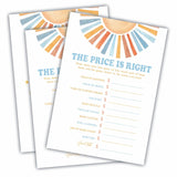 The Price Is Right Baby Shower Game Kit - Watercolor Retro Sun - 30 Double-Sided Fill In Game Cards For Baby Shower, Gender Reveal Party Favor, Activity & Supplies - B12