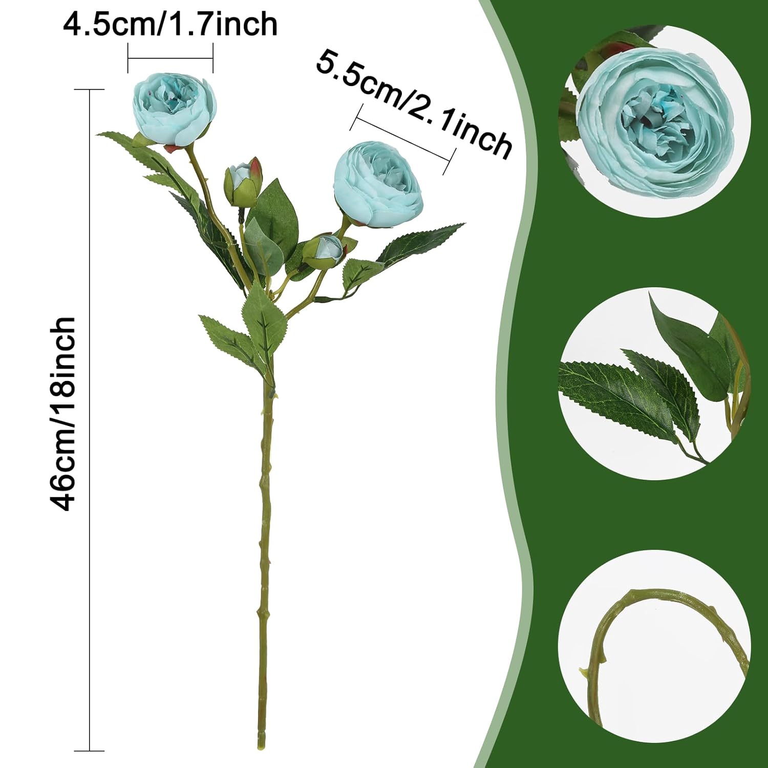 8Pcs Blue Ranunculus Artificial Flowers 32 Heads Faux Ranunculus Flowers For Vase Real Look Silk Peonies With Stem Fake Peony Flowers For Home Indoor Wedding Decor Centerpieces For Table (Blue)