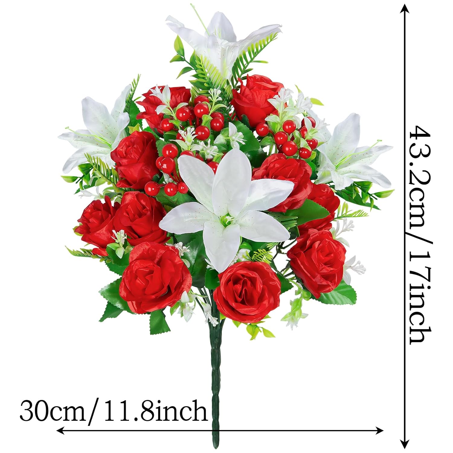Artificial Cemetery Flowers With Vase, Set Of 2 Rose Lily Bouquet Graveside Decoration, Artificial Memorial Flowers For Easter Mother'S Day Arrangements