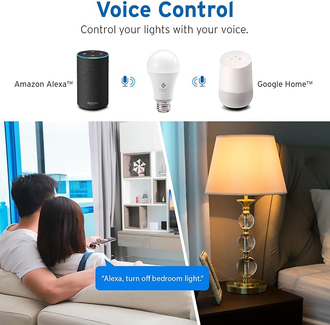 4 Pack Smart LED Light Bulbs 60W Equivalent E26 Warm White 2700K Wi-Fi Connected Voice Control