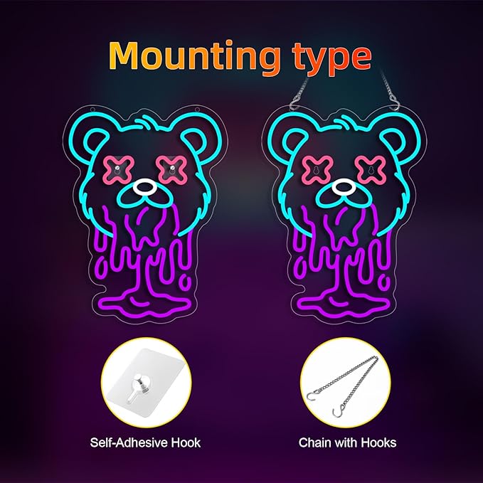 Ice Bear Neon Sign USB Dimmable LED Melting Bear Wall Light for Kids Room Game Room Decor