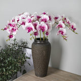 5 Pcs Artificial Orchid Flowers,Artificial Phalaenopsis Flowers 32 Inch Stem Plants For Home Wedding Decoration (White Flower Purple Core)