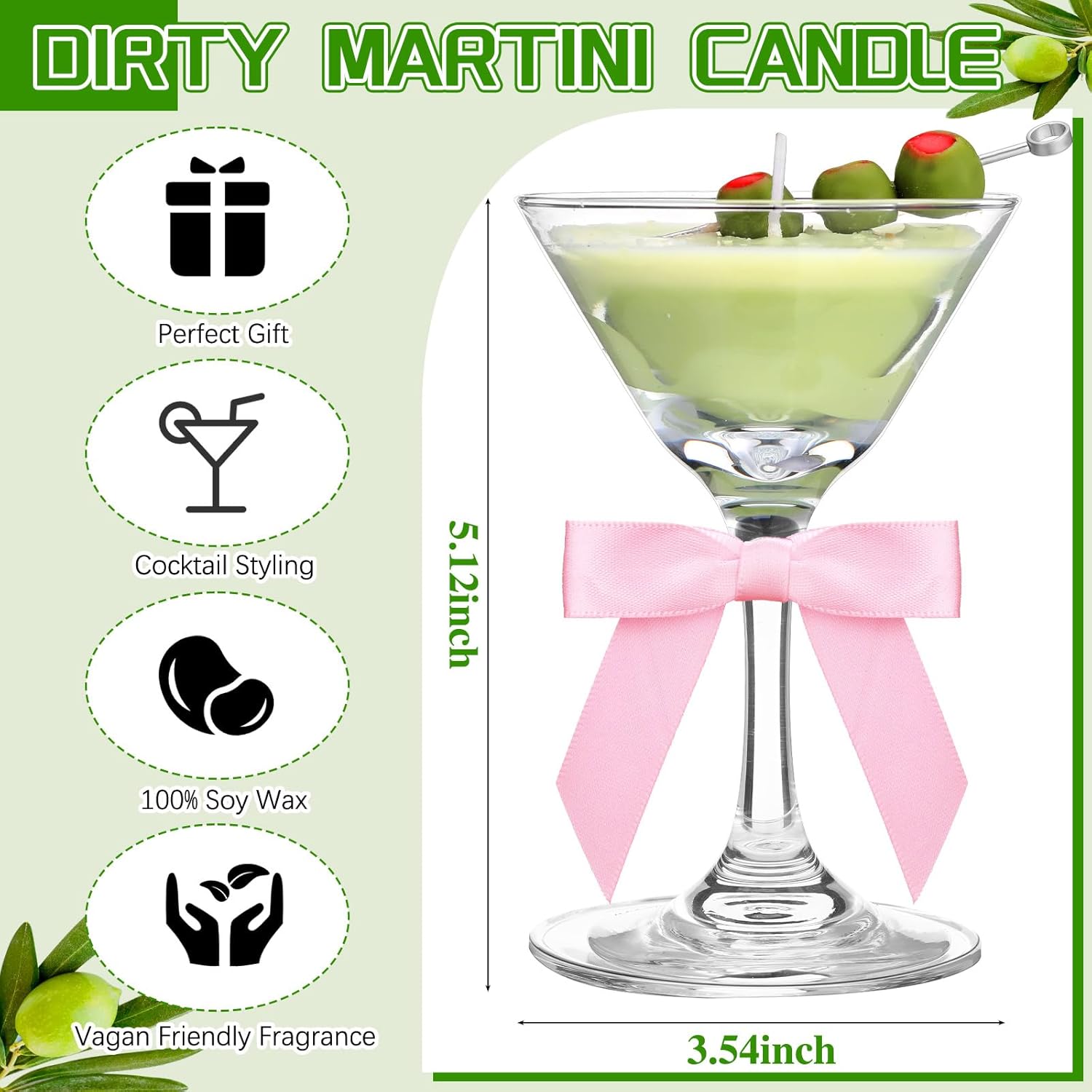 Dirty Martini Cocktail Candle Gifts For Women Men Funny Scented Candle With Bow, Unique Cocktail Candles Gift For A Tini Bit Older Martini Party Bachelorette Birthday Bridal Shower