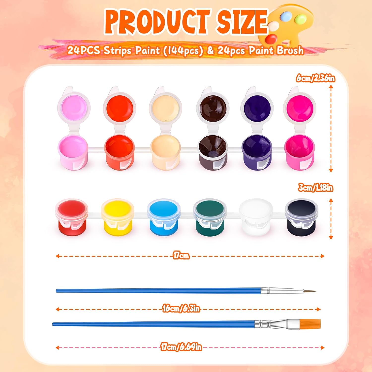 12 Pack 168 Pcs Mini Acrylic Paint Set With Brushes For Kids Adults Craft Paints, 12 Colors Washable Acrylic Paint Strips For Home Classroom Birthday Party Diy Favors