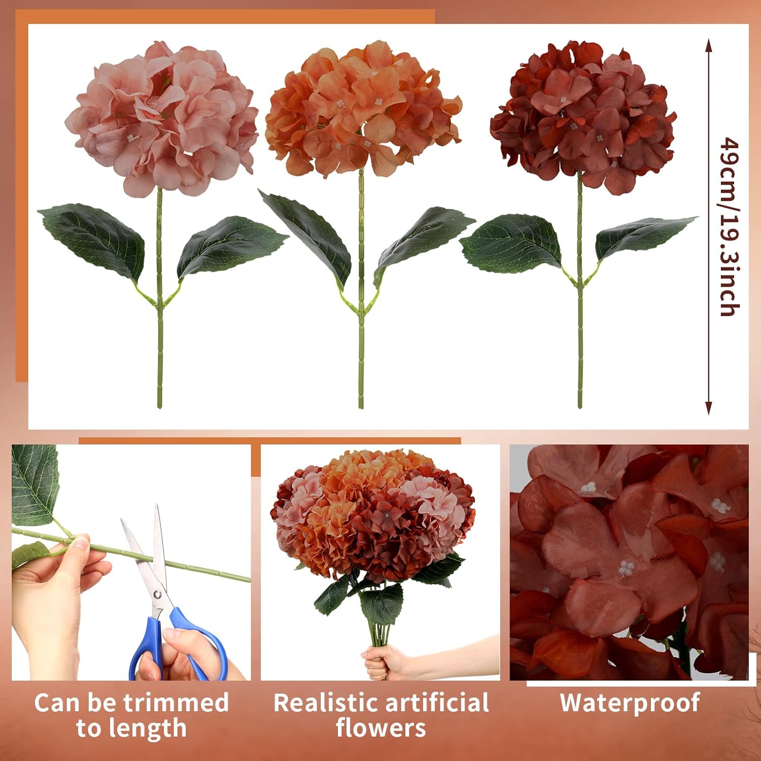 9 Pcs Vintage Hydrangea Artificial Flowers Gifts 23.6" Faux Silk Hydrangeas Flower With Stem Fake Hydrangeas Bouquet Floral For Farmhouse Home Wedding Table Centerpiece